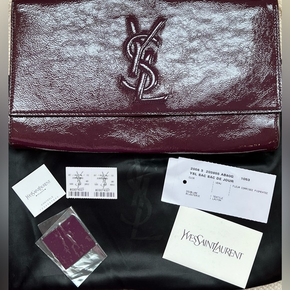 YSL YVES SAINT LAURENT Textured Patent Leather Sac De Jour Clutch Bag Purse 2008 - Picture 8 of 8